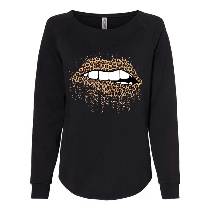 Fashion Leopard Print Dripping Biting Lip Teens Gift Womens California Wash Sweatshirt