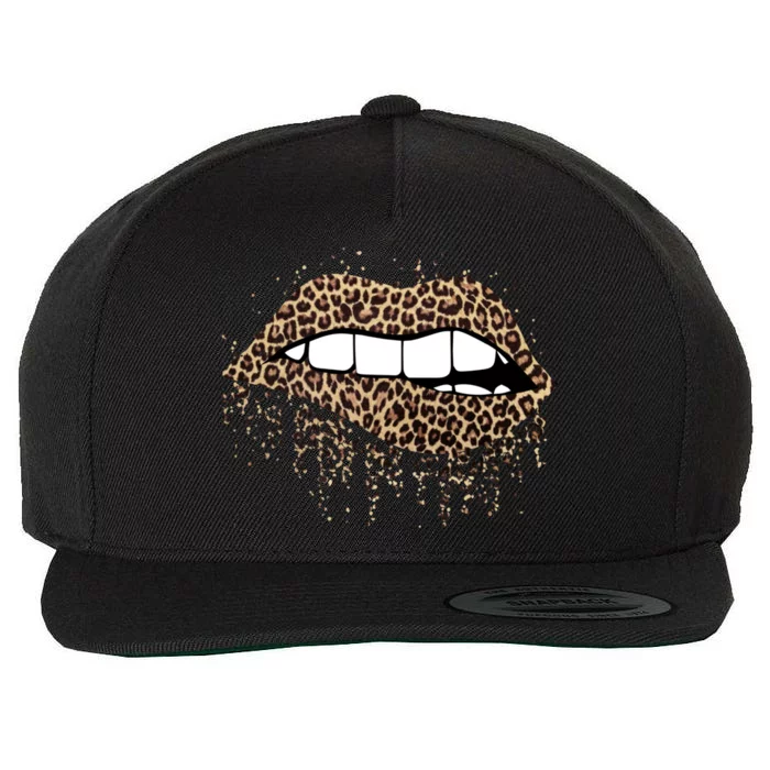 Fashion Leopard Print Dripping Biting Lip Teens Gift Wool Snapback Cap