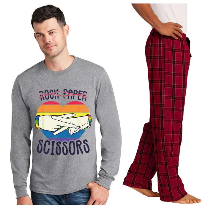 Funny Lesbian Pride Flag Rock Paper Scissors Lesbian Pride Long Sleeve Pajama Set