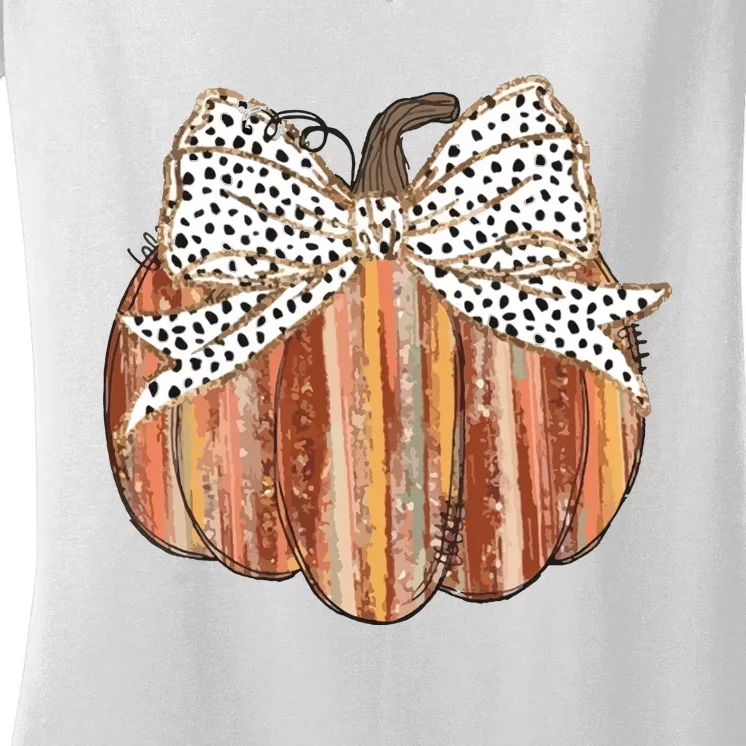 Fall Leopard Pumpkin Women's V-Neck T-Shirt