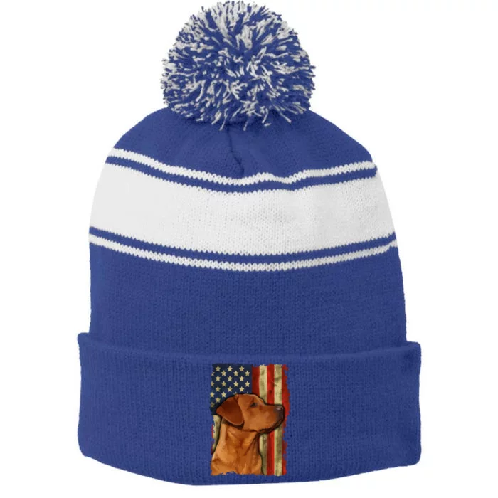 Foxred Labrador Retriever Us Flag Fox Red Labrador Dog Lover Gift Stripe Pom Pom Beanie