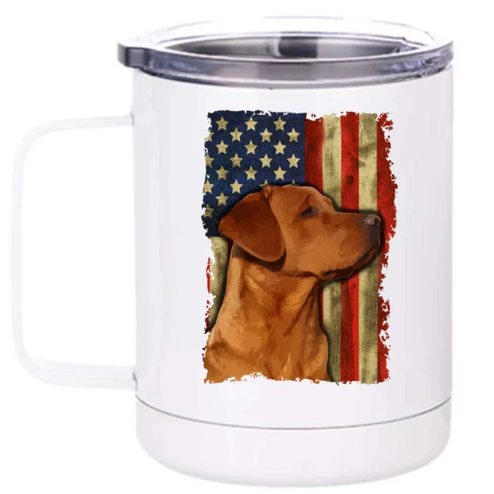 Foxred Labrador Retriever Us Flag Fox Red Labrador Dog Lover Gift Front & Back 12oz Stainless Steel Tumbler Cup