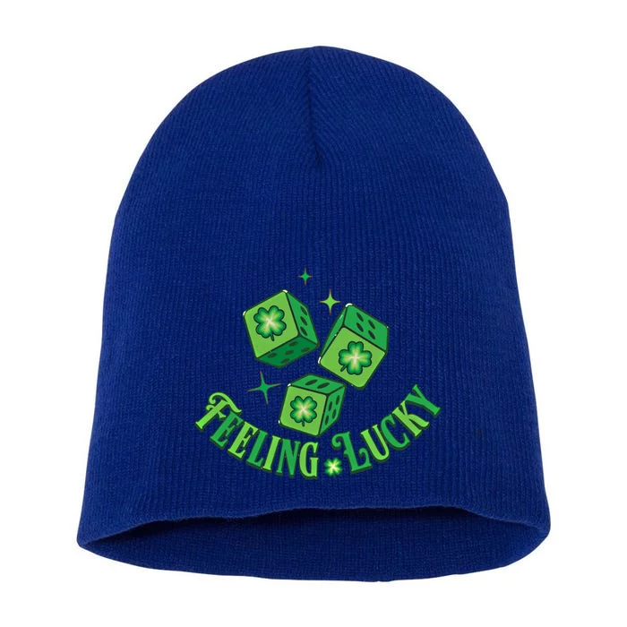 Feeling Lucky Retro Happy Patrick's Day Shamrock Gift Short Acrylic Beanie