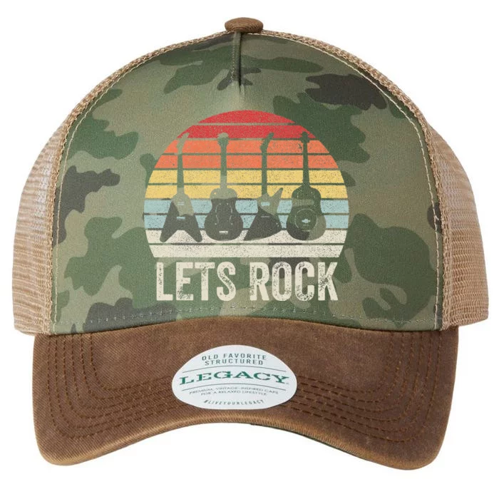 Funny Lets Rock Rock n Roll Guitar Retro Legacy Tie Dye Trucker Hat