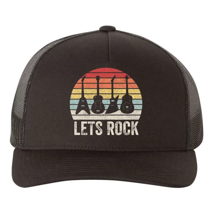 Funny Lets Rock Rock n Roll Guitar Retro Yupoong Adult 5-Panel Trucker Hat