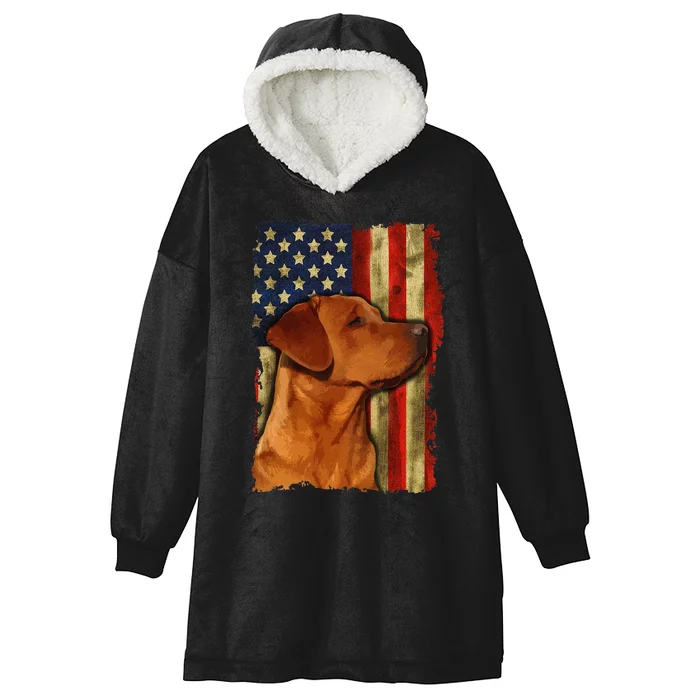 Foxred Labrador Retriever US Flag Fox Red Labrador Dog Lover Hooded Wearable Blanket