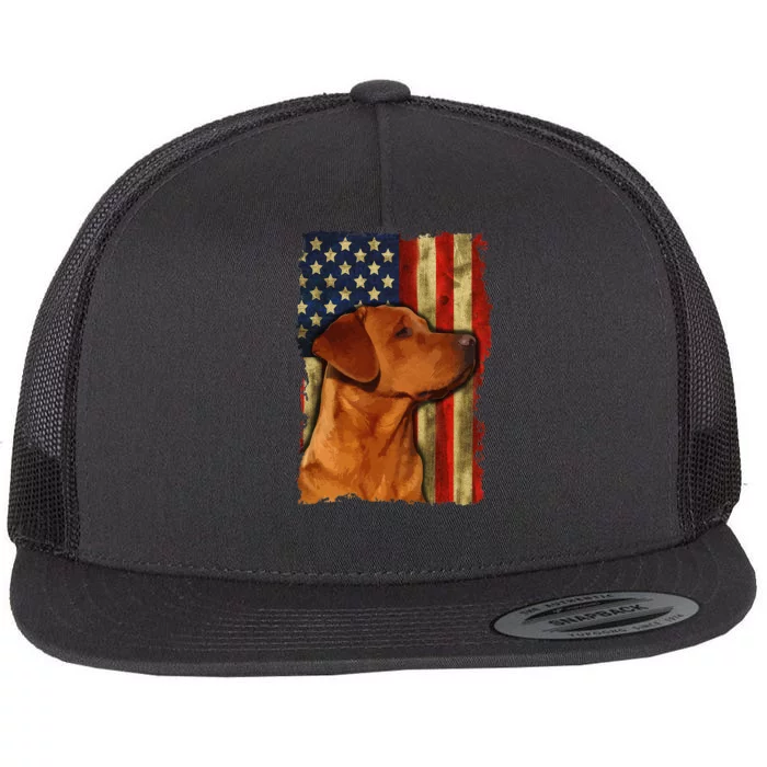 Foxred Labrador Retriever US Flag Fox Red Labrador Dog Lover Flat Bill Trucker Hat