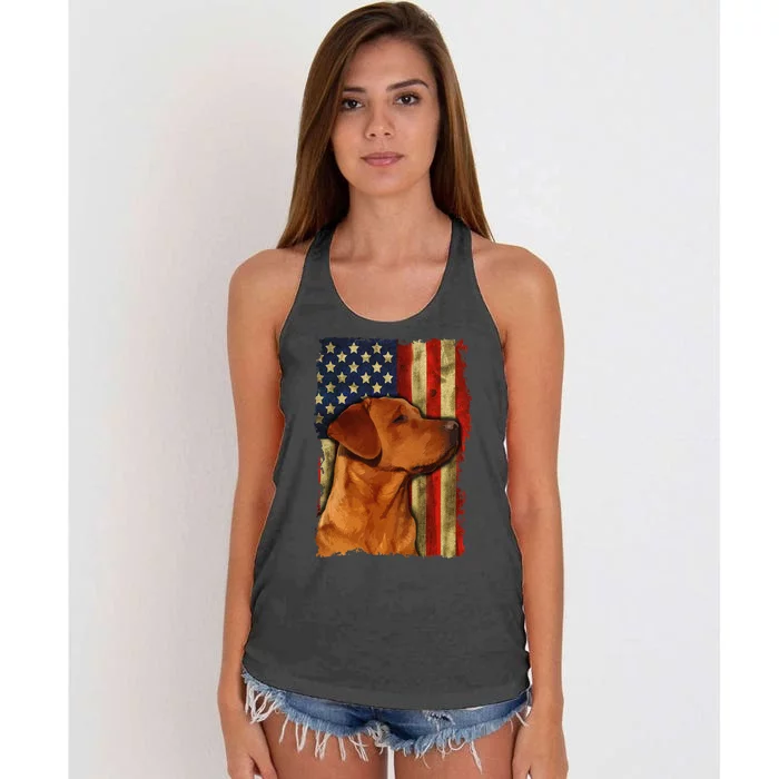 Foxred Labrador Retriever US Flag Fox Red Labrador Dog Lover Women's Knotted Racerback Tank