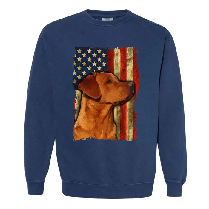 Foxred Labrador Retriever US Flag Fox Red Labrador Dog Lover Garment-Dyed Sweatshirt