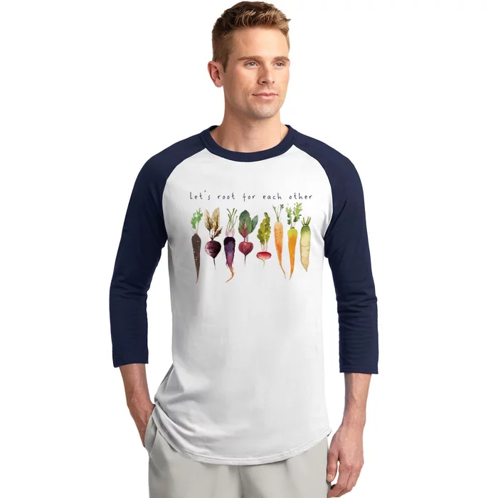 Funny Lets Root For Each Other Vegan Veggies Vegetable Baseball Sleeve Shirt