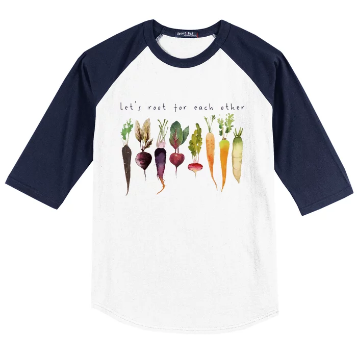 Funny Lets Root For Each Other Vegan Veggies Vegetable Baseball Sleeve Shirt