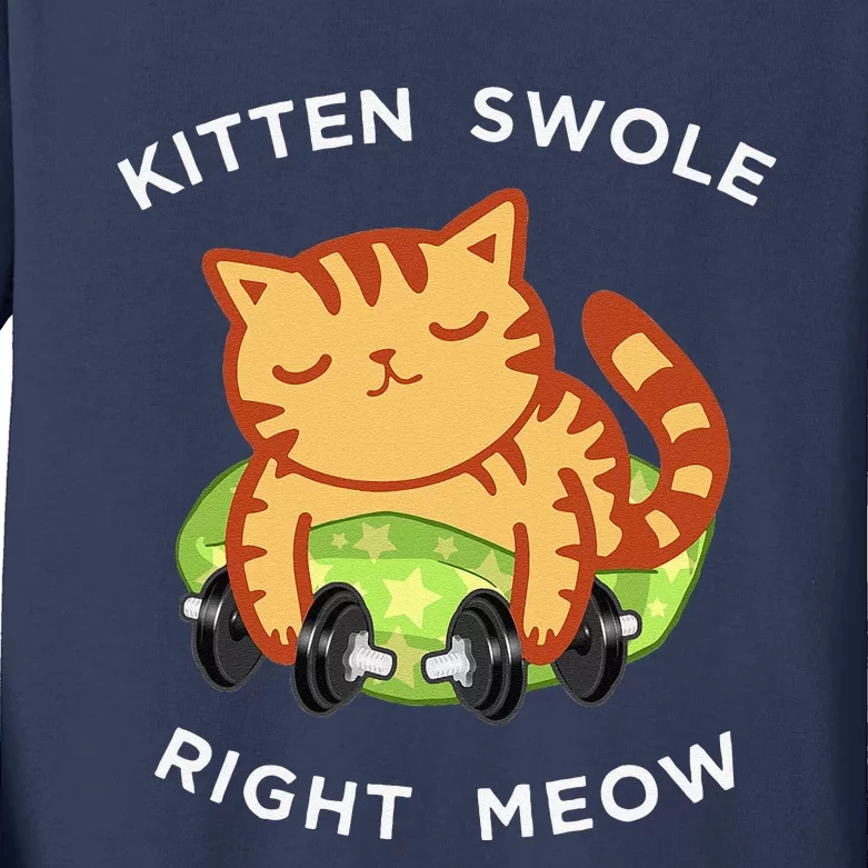 Funny Lifting Right Meow Cat Workout Gym Kitty Tee Kids Long Sleeve Shirt