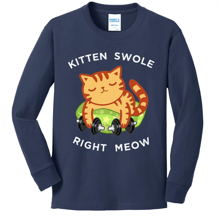 Funny Lifting Right Meow Cat Workout Gym Kitty Tee Kids Long Sleeve Shirt