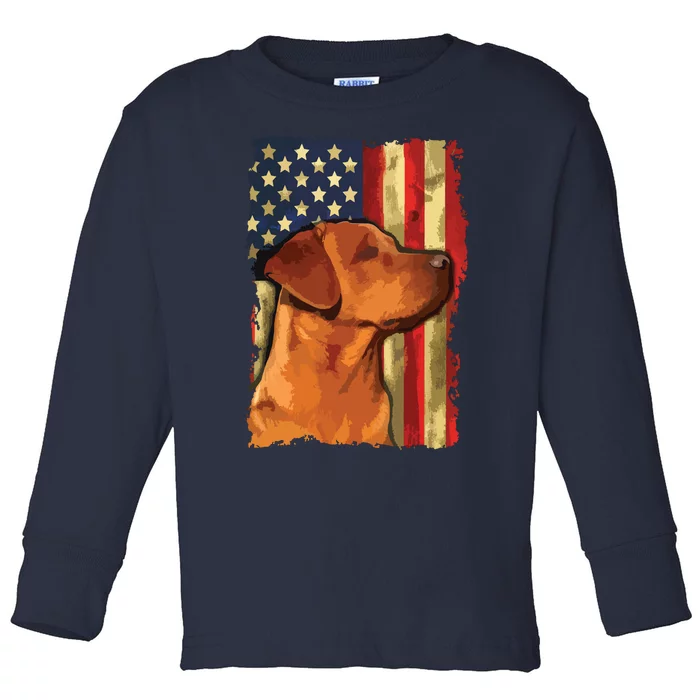 Foxred Labrador Retriever US Flag Fox Red Labrador Dog Lover Toddler Long Sleeve Shirt