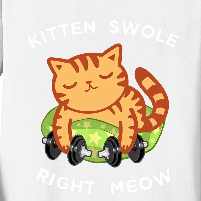 Funny Lifting Right Meow Cat, Workout Gym Kids Long Sleeve Shirt