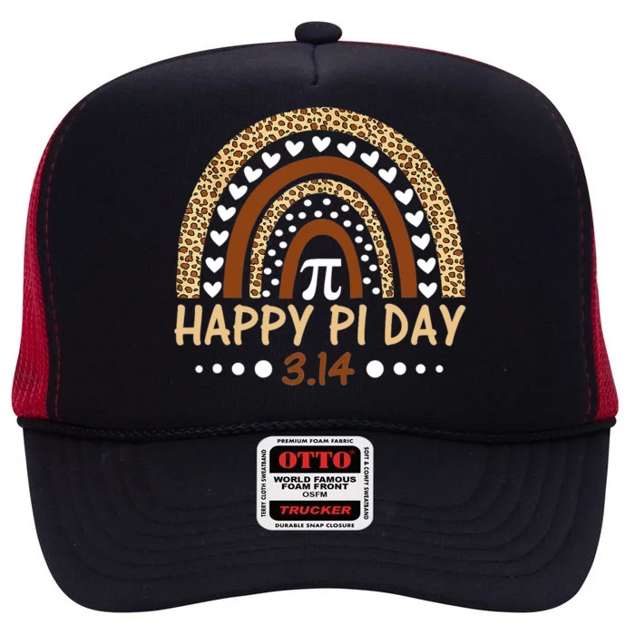 Funny Leopard Rainbow Happy Pi Day Mathematic Math Teacher Gift High Crown Mesh Trucker Hat