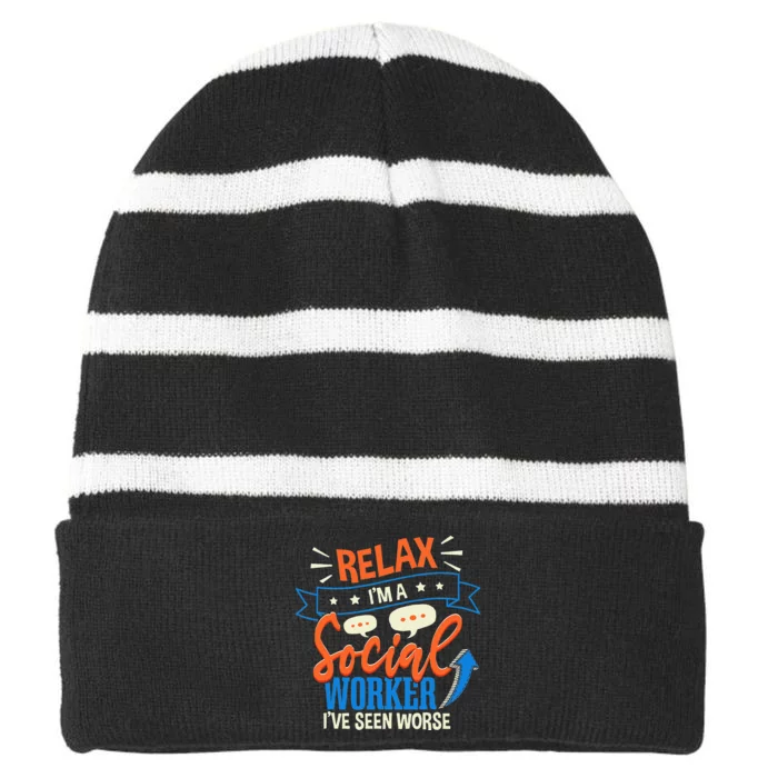 Funny LCSW Social Work Relax Im A Social Worker Striped Beanie with Solid Band