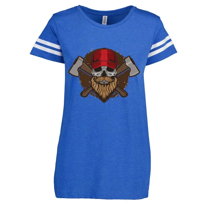 Funny Lumberjack Skull Bearded Axe Throwing Tree Logger Enza Ladies Jersey Football T-Shirt