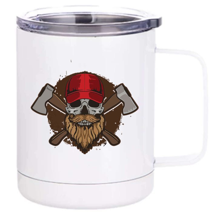 Funny Lumberjack Skull Bearded Axe Throwing Tree Logger Front & Back 12oz Stainless Steel Tumbler Cup