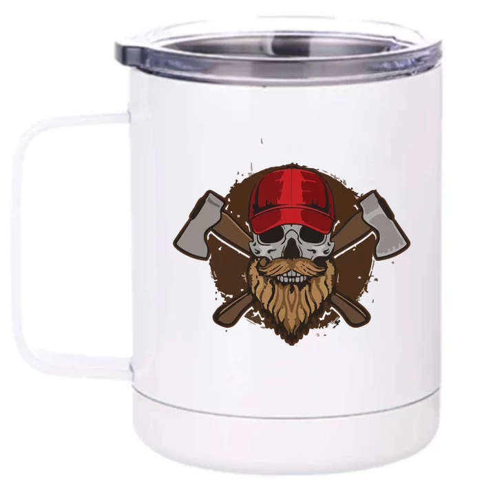 Funny Lumberjack Skull Bearded Axe Throwing Tree Logger Front & Back 12oz Stainless Steel Tumbler Cup