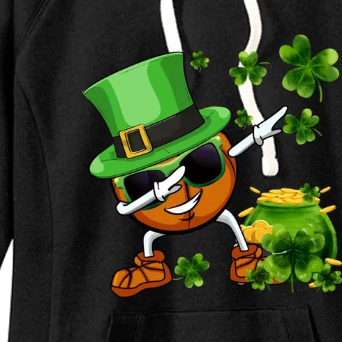 Funny Leprechaun Shamrock Dabbing Basketball St Patricks Day Gift Women's Fleece Hoodie