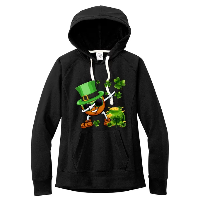 Funny Leprechaun Shamrock Dabbing Basketball St Patricks Day Gift Women's Fleece Hoodie