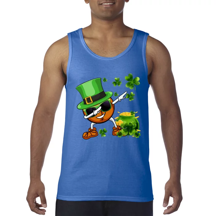 Funny Leprechaun Shamrock Dabbing Basketball St Patricks Day Gift Tank Top