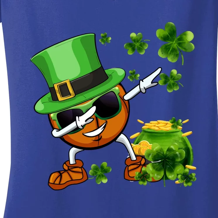 Funny Leprechaun Shamrock Dabbing Basketball St Patricks Day Gift Women's V-Neck T-Shirt