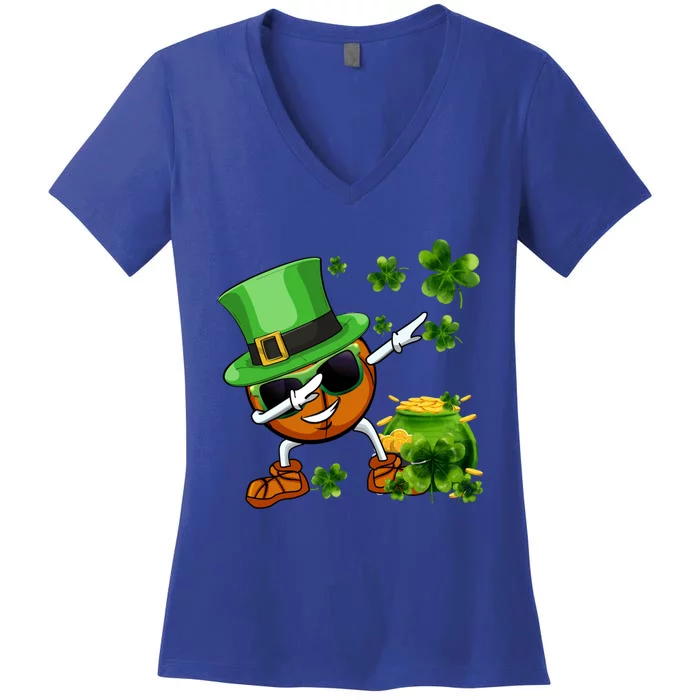 Funny Leprechaun Shamrock Dabbing Basketball St Patricks Day Gift Women's V-Neck T-Shirt