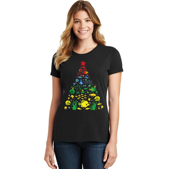 Fish Lovers Sea Beach Aquatic Christmas Tree Xmas Decor Women's T-Shirt