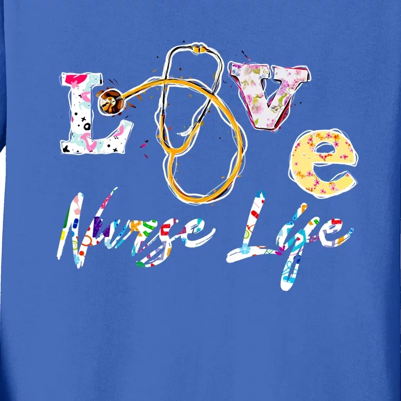 Funny Love Stethoscope Scrub Nurse Life Meaningful Gift Kids Long Sleeve Shirt