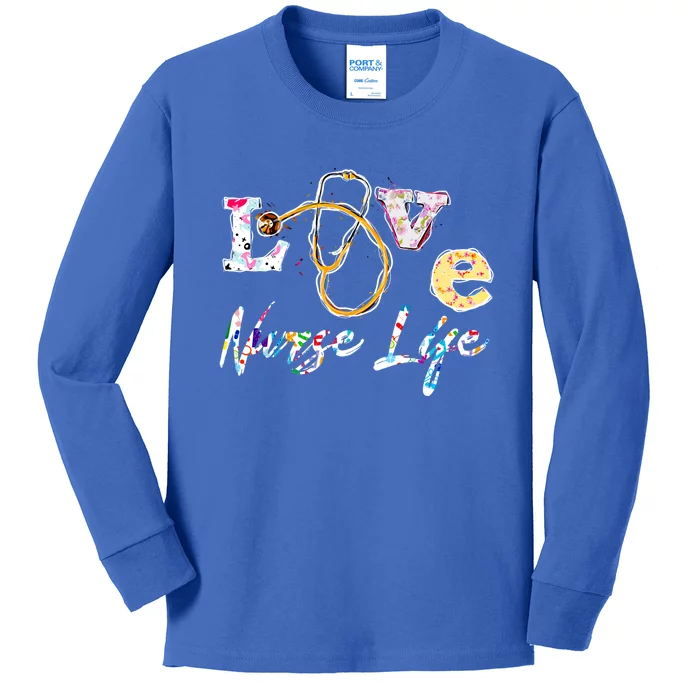 Funny Love Stethoscope Scrub Nurse Life Meaningful Gift Kids Long Sleeve Shirt