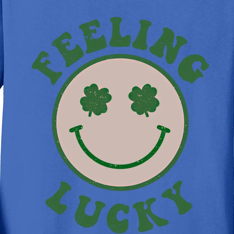 Feeling Lucky Smile Face St Patrick Day Funny Gift Kids Long Sleeve Shirt