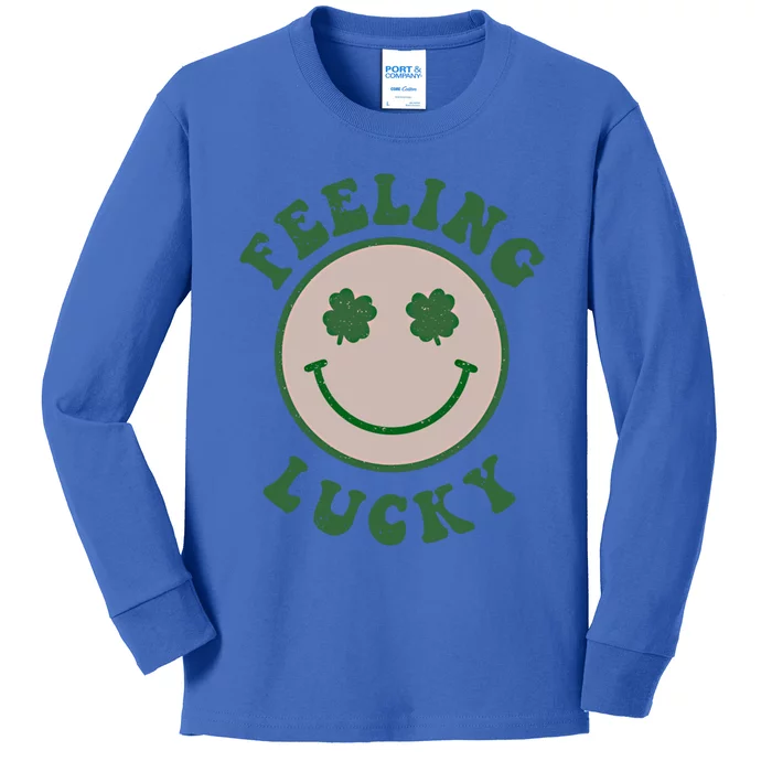 Feeling Lucky Smile Face St Patrick Day Funny Gift Kids Long Sleeve Shirt