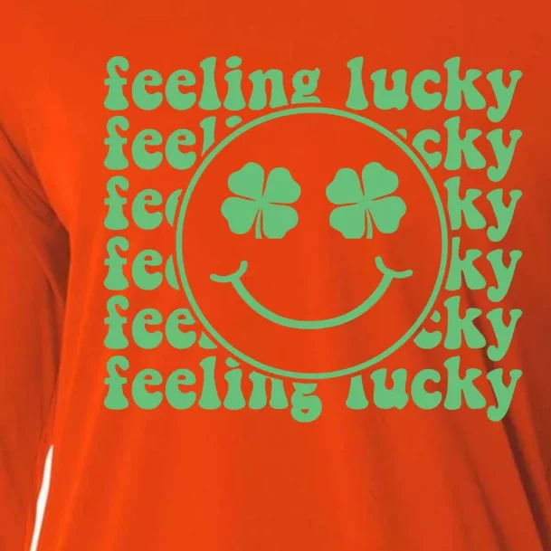 Feeling Lucky Smiling Face Lucky Shamrock St Patrick's Day Funny Gift Cooling Performance Long Sleeve Crew