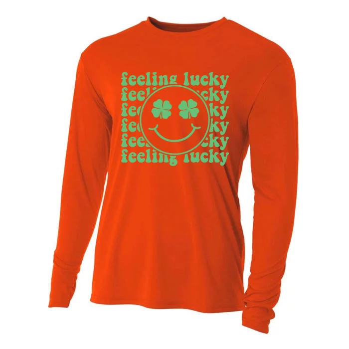 Feeling Lucky Smiling Face Lucky Shamrock St Patrick's Day Funny Gift Cooling Performance Long Sleeve Crew