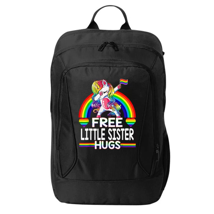 Free Little Sister Hugs Unicorn LGBT Pride Rainbow City Backpack