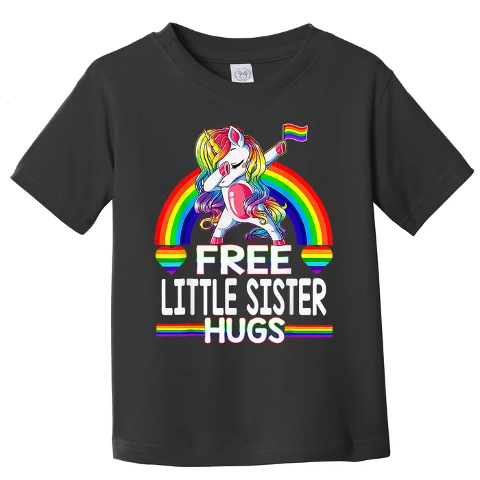 Free Little Sister Hugs Unicorn LGBT Pride Rainbow Toddler T-Shirt