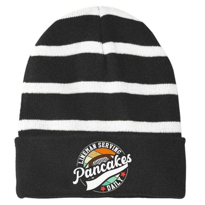 Football Lineman Serving Pancakes Daily Football Team Striped Beanie with Solid Band