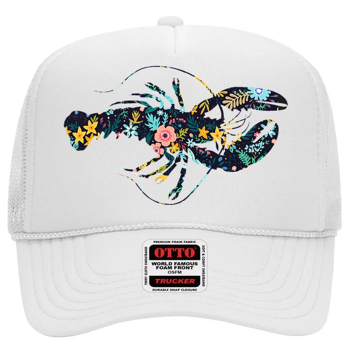 Floral Lobster Silhouette Graphic High Crown Mesh Trucker Hat