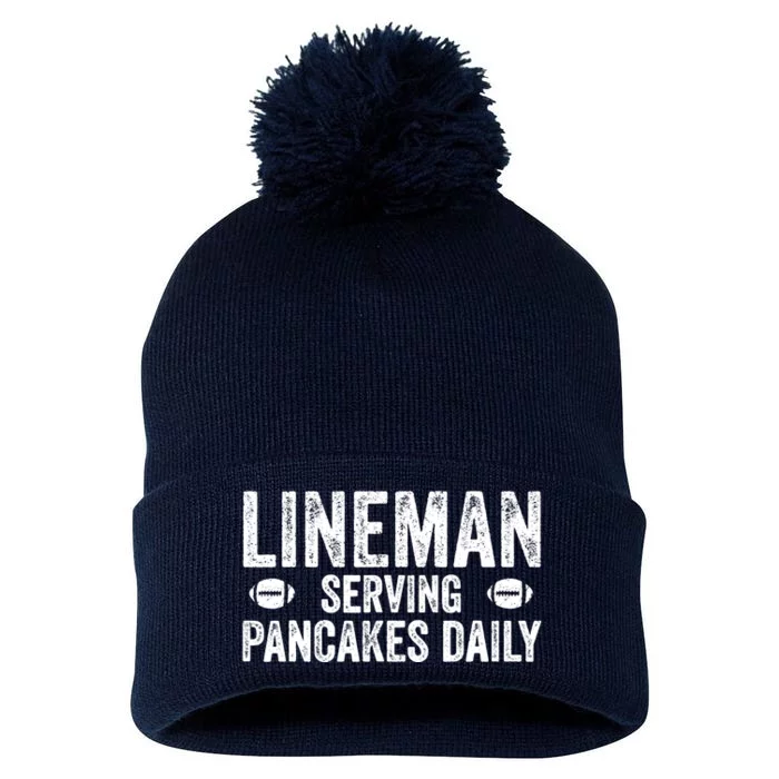 Football Lineman Serving Pancakes Daily Pom Pom 12in Knit Beanie