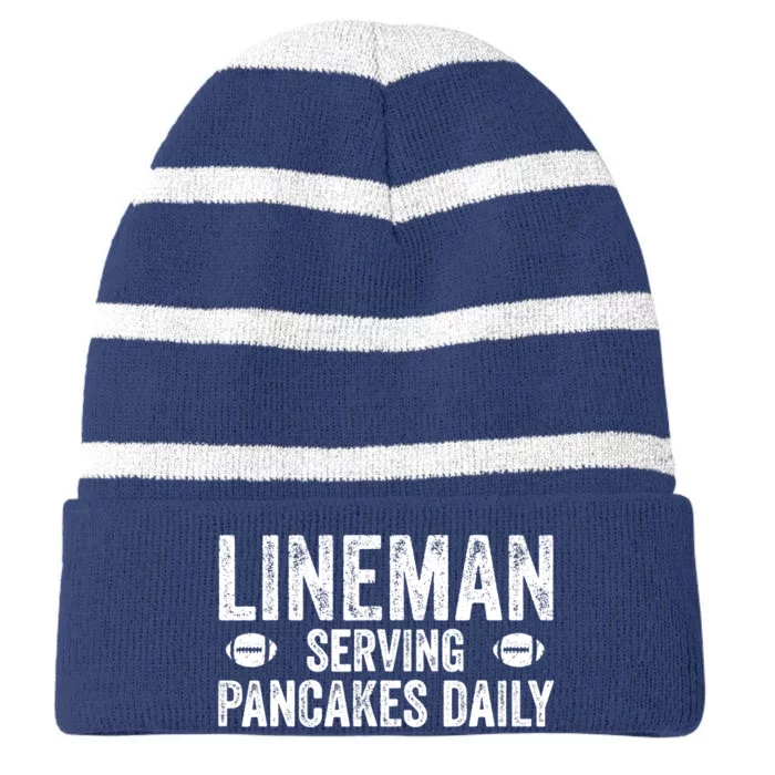 Football Lineman Serving Pancakes Daily Striped Beanie with Solid Band