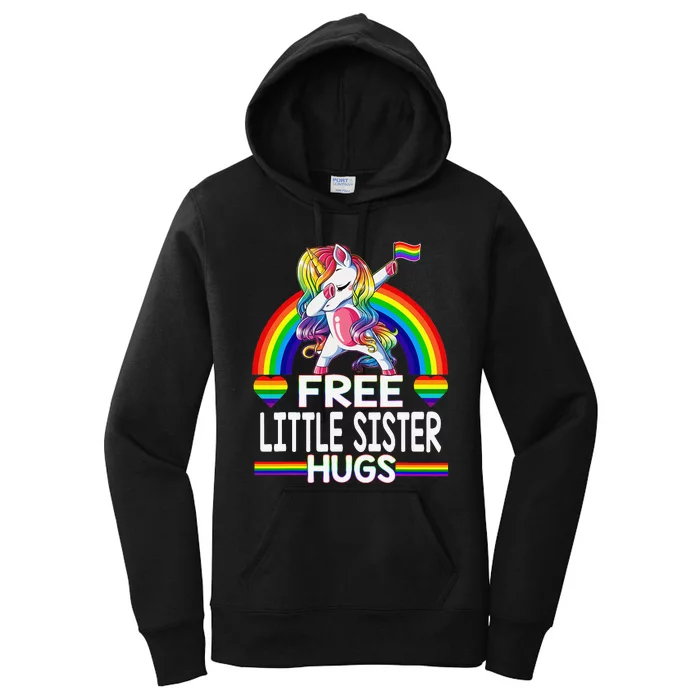 Free Little Sister Hugs Unicorn LGBT Pride Rainbow Women's Pullover Hoodie