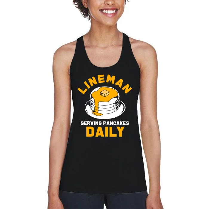 Football Lineman Serving Pancakes Daily Women's Racerback Tank