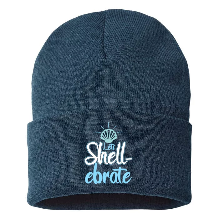 Funny Let's Shellebrate Celebrate Pun Ocean Lovers Sustainable Knit Beanie