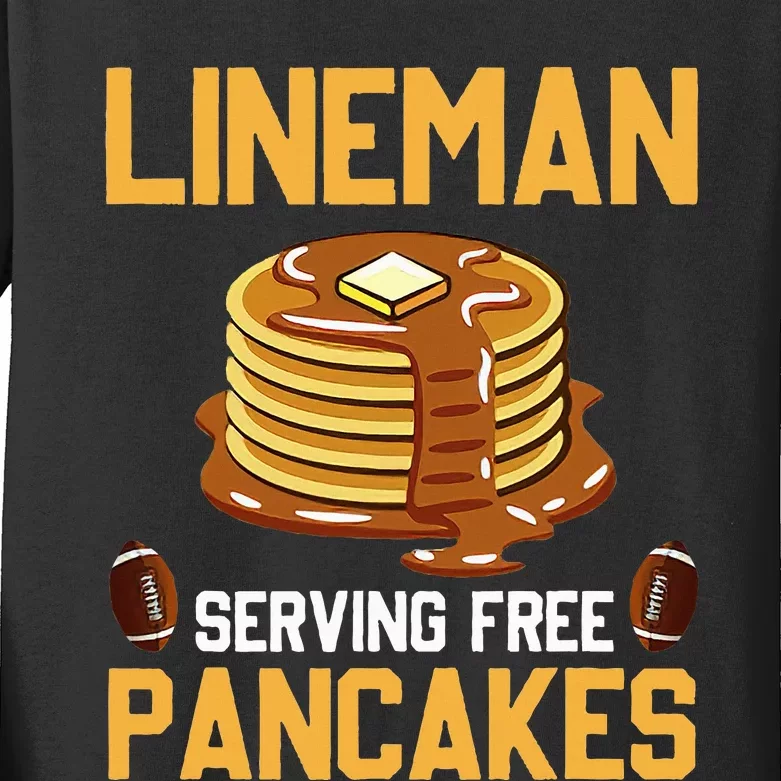 Football Lineman Serving Pancakes Daily Offensive Lineman Kids Long Sleeve Shirt