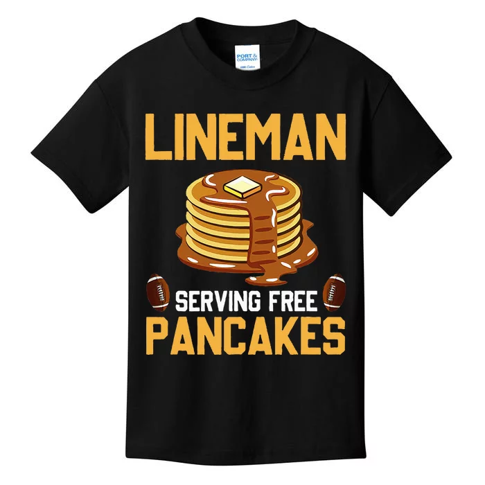 Football Lineman Serving Pancakes Daily Offensive Lineman Kids T-Shirt