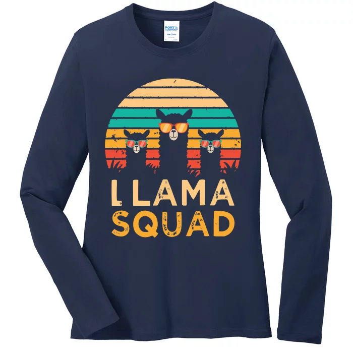 Funny Llama Squad Sunglasses Cool Llamas Vintage Gift Ladies Long Sleeve Shirt