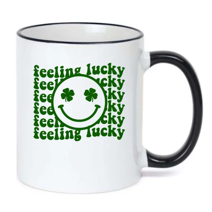 Feeling Lucky Smiley Irish Clover Black Color Changing Mug