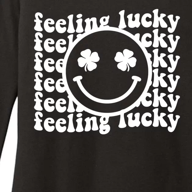 Feeling Lucky Smiley Irish Clover Womens CVC Long Sleeve Shirt